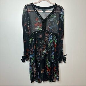 Maeve Anthropologie Black Chiffon Studded Floral Mini Dress Womens 6 Whimsigoth